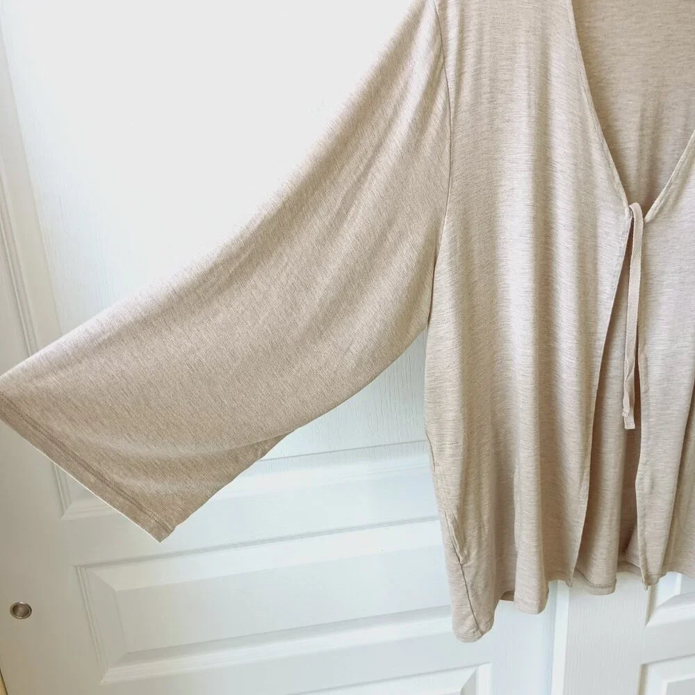 LOGO Layers by Lori Goldstein Women's Oatmeal Heathered Kimono Cardigan Size XL